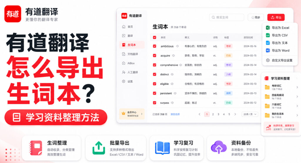 有道翻译怎么导出生词本