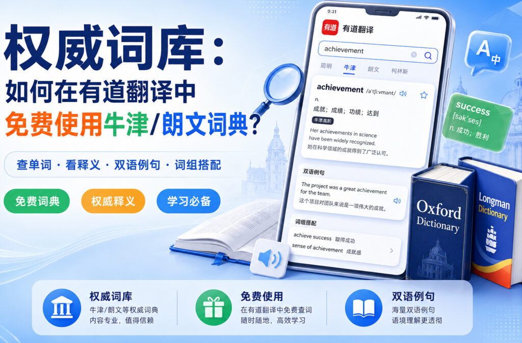 如何在有道翻译中免费使用牛津与朗文词典