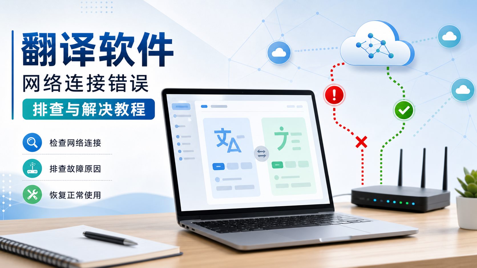 有道翻译网络异常时检查路由器代理和服务连接的示意图